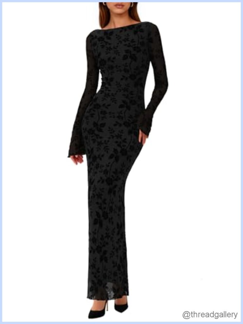 PRETTYGARDEN Women's Floral Bodycon Maxi Dress Wedding Guest Long Sleeve